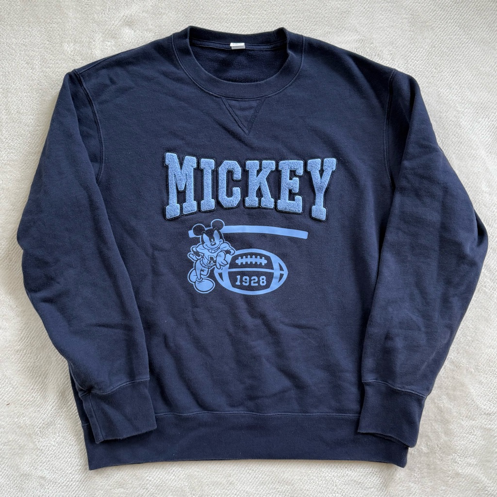 Uniqlo Disney Mickey Football Sweatshirt Xl Navy Blue Varsity College Logo